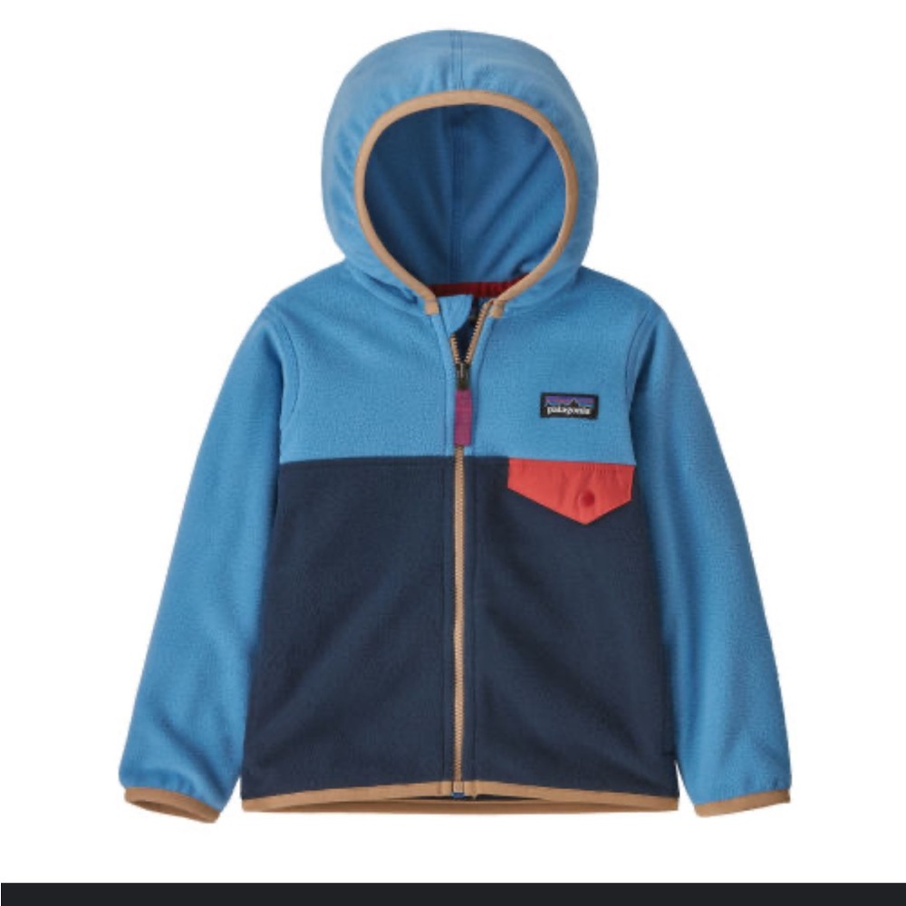 Patagonia Red and Blue Toddler Micro-D Fleece Hoodie